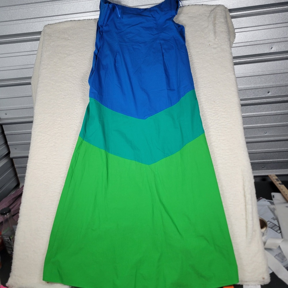 Simon Miller Mango Dress Womens S Blue Green Colorblock Strapless Wrap Midi Knot - Picture 2 of 16